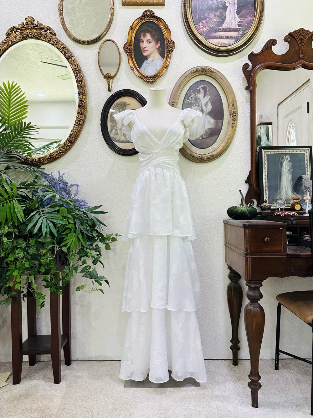 White Tiered V-Neck Maxi Dress
